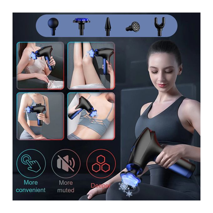 Professional Deep Tissue Massage Gun – 8 Speed Levels, 5 Interchangeable Heads, Rechargeable Muscle Massager
