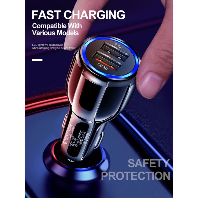Quick Charge 3.0 Dual USB Car Charger – 3.1A Fast Charging Adapter for Phones & Tablets