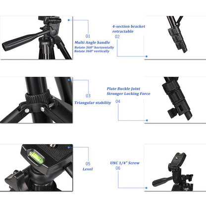 3120 Adjustable Phone & Camera Tripod Stand with Universal Clip Holder