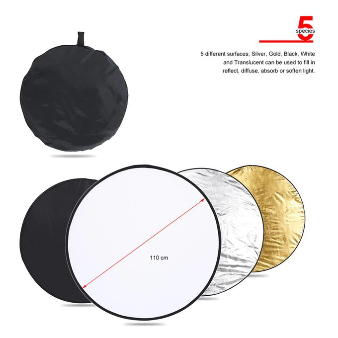 110 cm 5-in-1 Collapsible Photography Reflector – Portable Light Diffuser for Studio & Outdoor Shoots