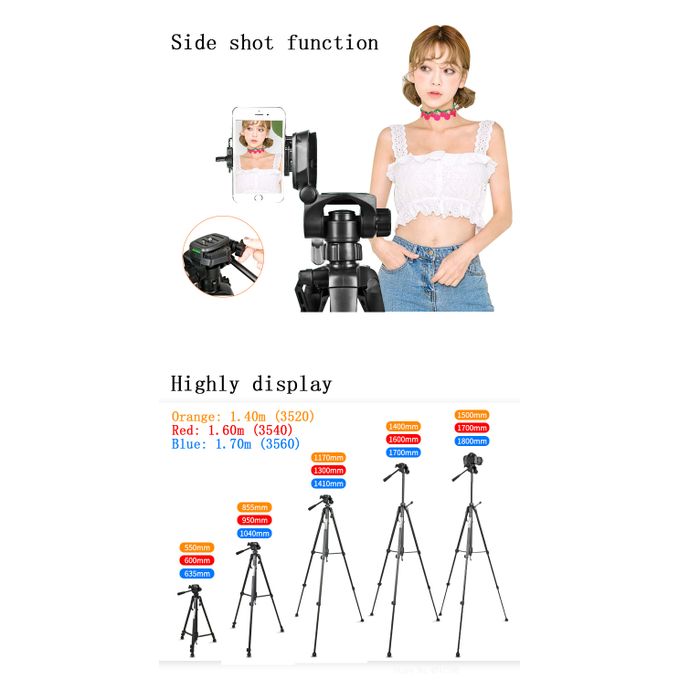 Weifeng WF-3540 Tripod Stand for DSLR/SLR Cameras – 3-Way Head, Adjustable Height