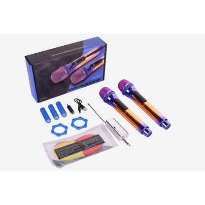 Wireless Dual Microphone Set – Handheld Dynamic Mic System with Rechargeable Receiver (UHF)
