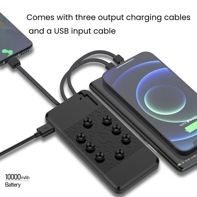Sokany 10000mAh Power Bank with Suction Cups – Wireless Charging & 4 Built-in Cables