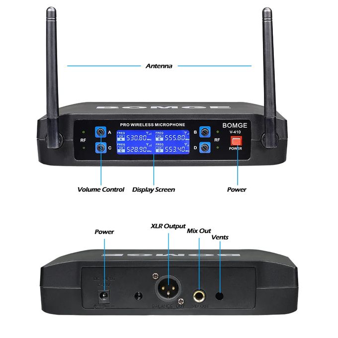BOMGE 4-Channel Wireless Microphone System – Professional UHF Mic Set for Stage, Church & Events