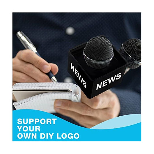 2 PCS Square Microphone Flag Holder – Black Universal Mic ID Box for Interviews & Broadcasts