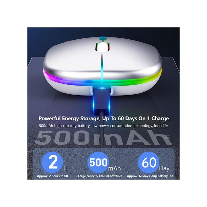 Rechargeable Wireless RGB Mouse – Dual Bluetooth 5.2/3.0 + 2.4G Connection, Silent Click, LED Light