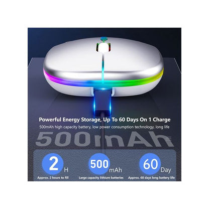Rechargeable Wireless RGB Mouse – Dual Bluetooth 5.2/3.0 + 2.4G Connection, Silent Click, LED Light