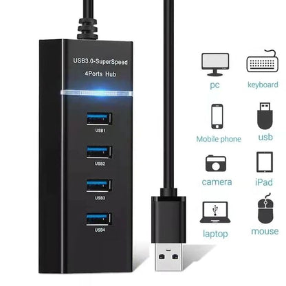 4-Port USB 3.0 Hub – High-Speed Data Transfer Splitter Adapter for Laptop & PC