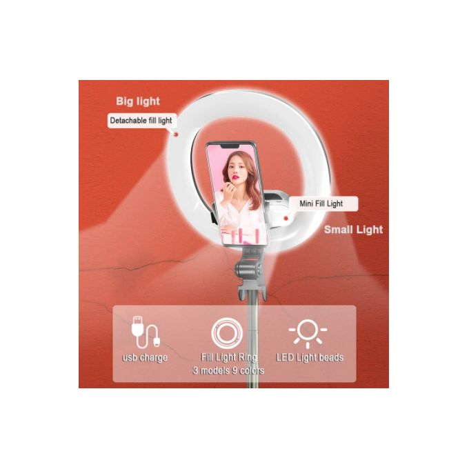 7.5-Inch Dual Ring Light with Adjustable Selfie Stick – Portable LED Beauty Lamp for Live Streaming & Photography