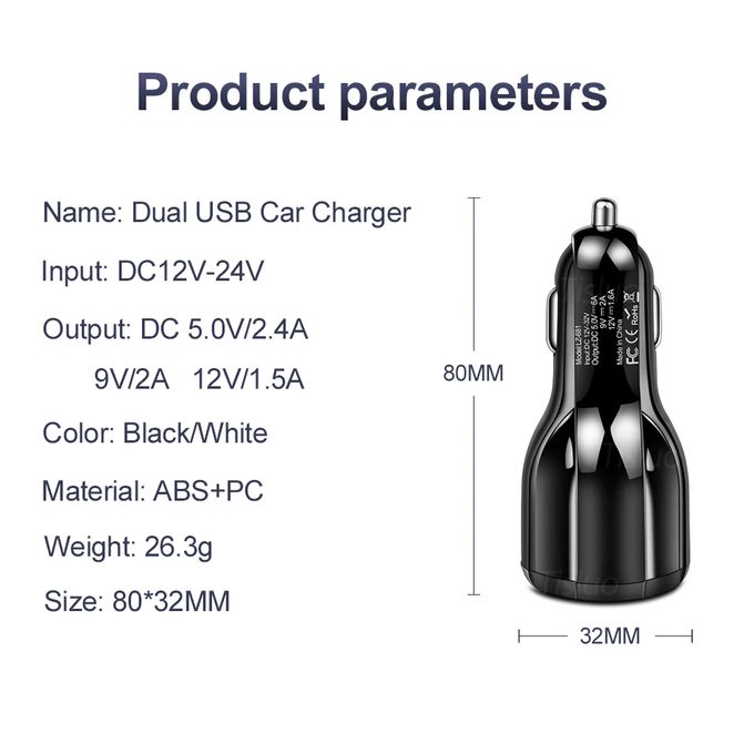 Quick Charge 3.0 Dual USB Car Charger – 3.1A Fast Charging Adapter for Phones & Tablets