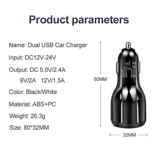 Quick Charge 3.0 Dual USB Car Charger – 3.1A Fast Charging Adapter for Phones & Tablets