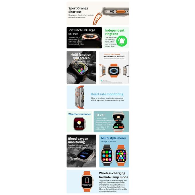 ULTRA Smart Watch – 7-in-1 Strap Combo with 2.01-Inch Display, Fitness Tracker & Wireless Charger