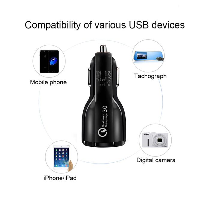Quick Charge 3.0 Dual USB Car Charger – 3.1A Fast Charging Adapter for Phones & Tablets