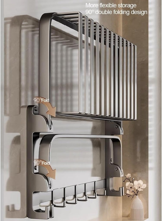 Towel Shelf Thickened Space Aluminum Bath Towel Rack, Bathroom Storage Rack, Bathroom Folding Towel Shelf Tower Holder(50CM)