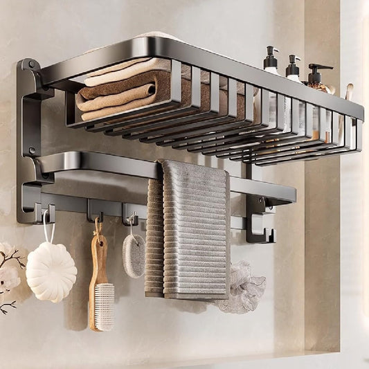 Towel Shelf Thickened Space Aluminum Bath Towel Rack, Bathroom Storage Rack, Bathroom Folding Towel Shelf Tower Holder(50CM)