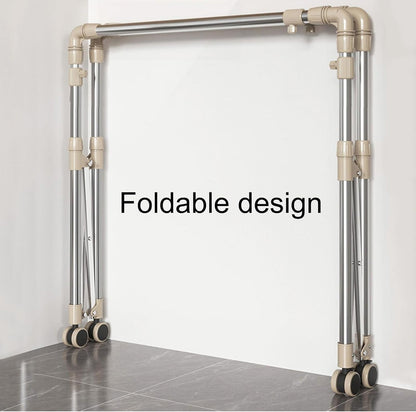 Stainless Steel Laundry Drying Rack With Castors, Extendable Clothing Dryer Rack, Foldable Portable Space Saving Clothes Drying Rack,，With Sock Tray Holder，Double Pole Drying Rack