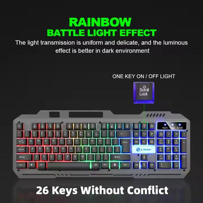 Limeide Wired Gaming Keyboard & Mouse Set – RGB Backlight Metal Panel Combo
