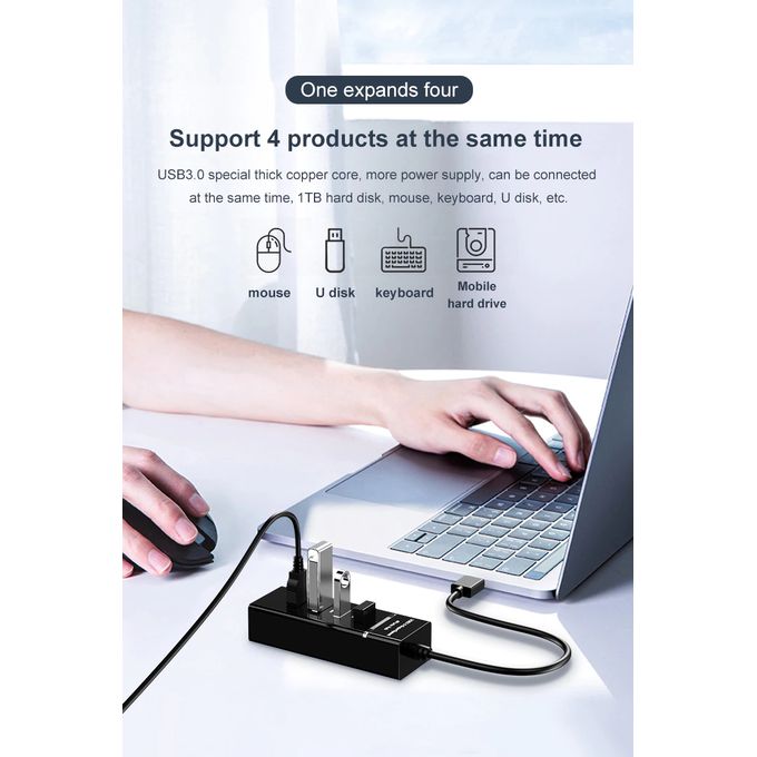 4-Port USB 3.0 Hub – High-Speed Data Transfer Splitter Adapter for Laptop & PC