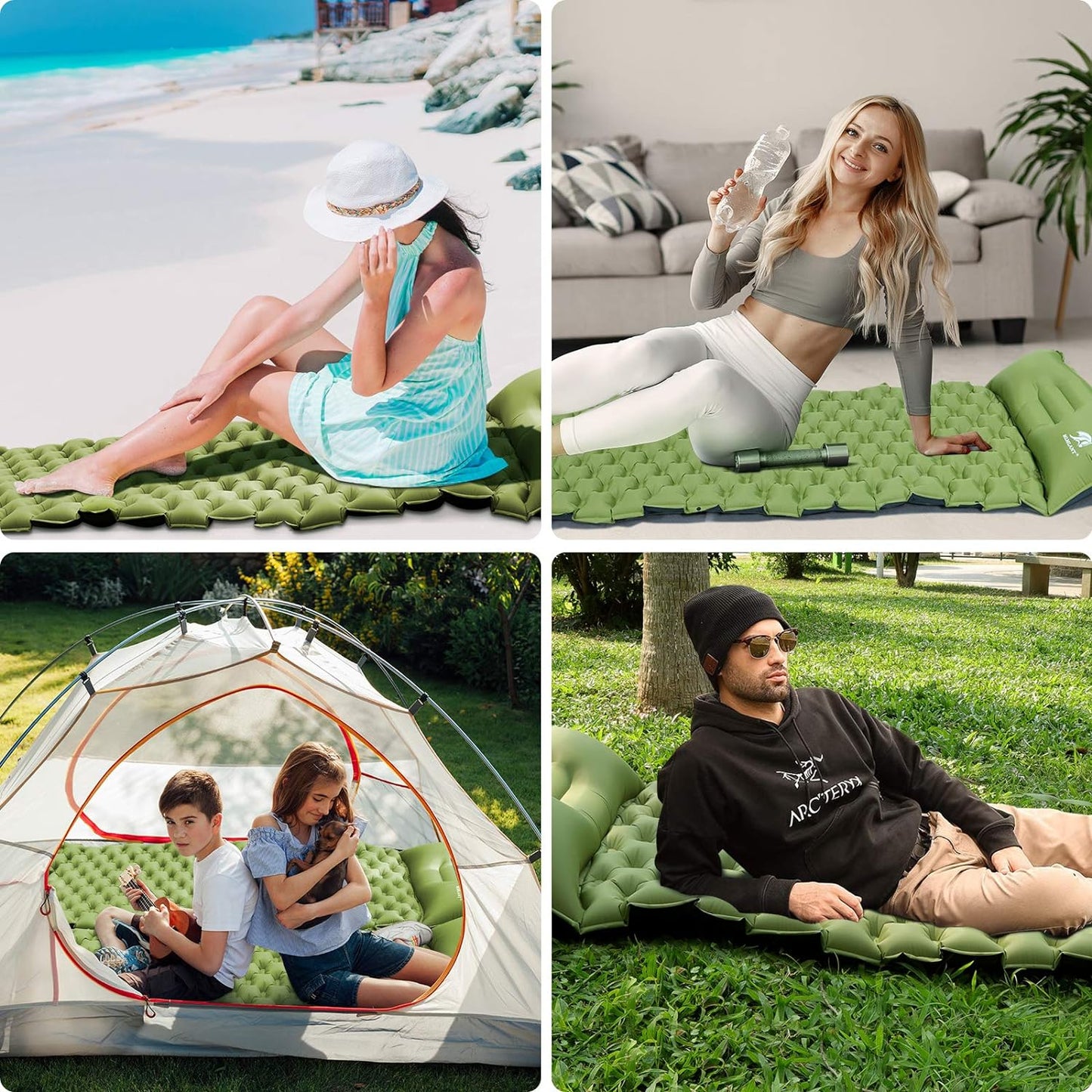 Sleeping pads with pillow and Air foot pump