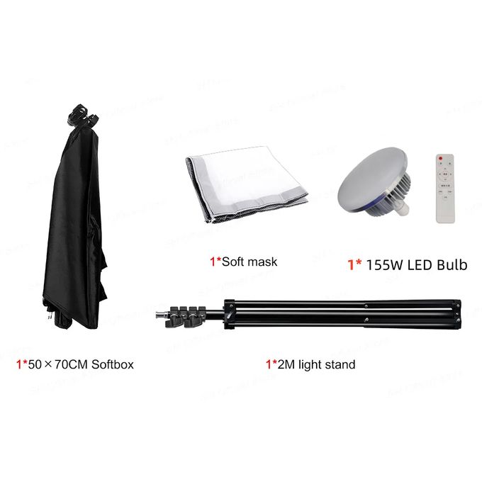 50x70CM Professional Photography Softbox Lighting Kit with 155W Dimmable LED Bulb & Remote Control