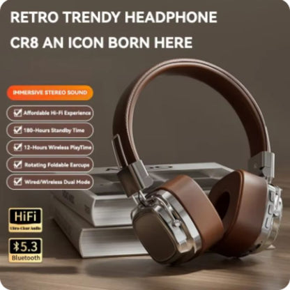 Retro Classic Over-Ear Bluetooth 5.3 Headphones – Studio Stereo Wireless Headset with Touch Control & Type-C Charging
