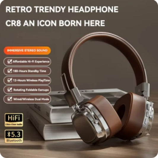 Retro Classic Over-Ear Bluetooth 5.3 Headphones – Studio Stereo Wireless Headset with Touch Control & Type-C Charging
