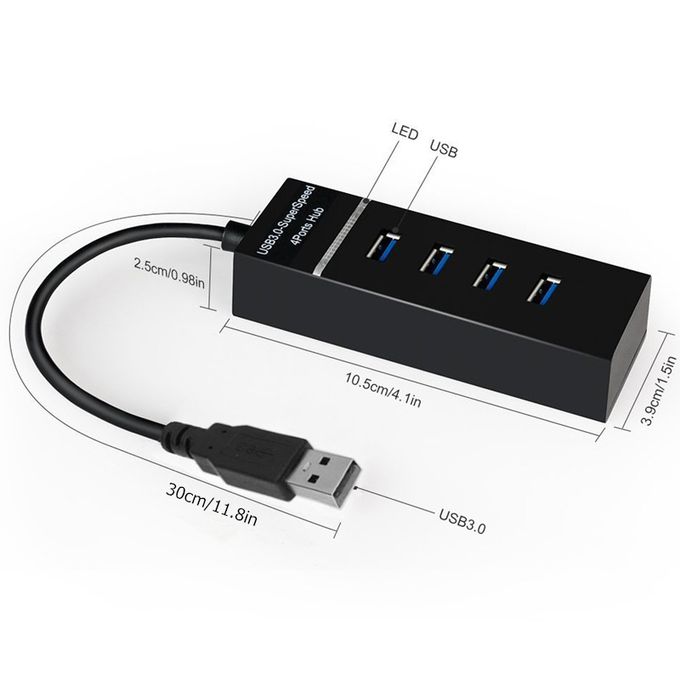 4-Port USB 3.0 Hub – High-Speed Data Transfer Splitter Adapter for Laptop & PC
