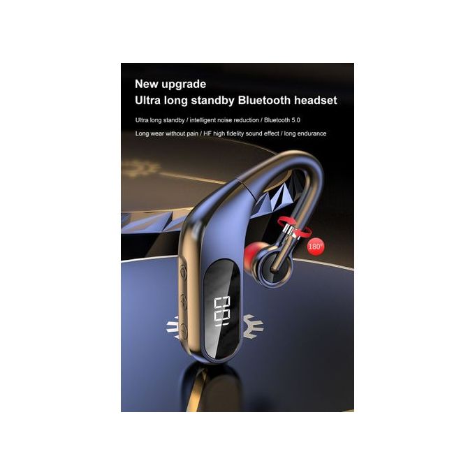Wireless Bluetooth Earhook Headset with LED Power Display – Sports Earphone 300mAh Battery
