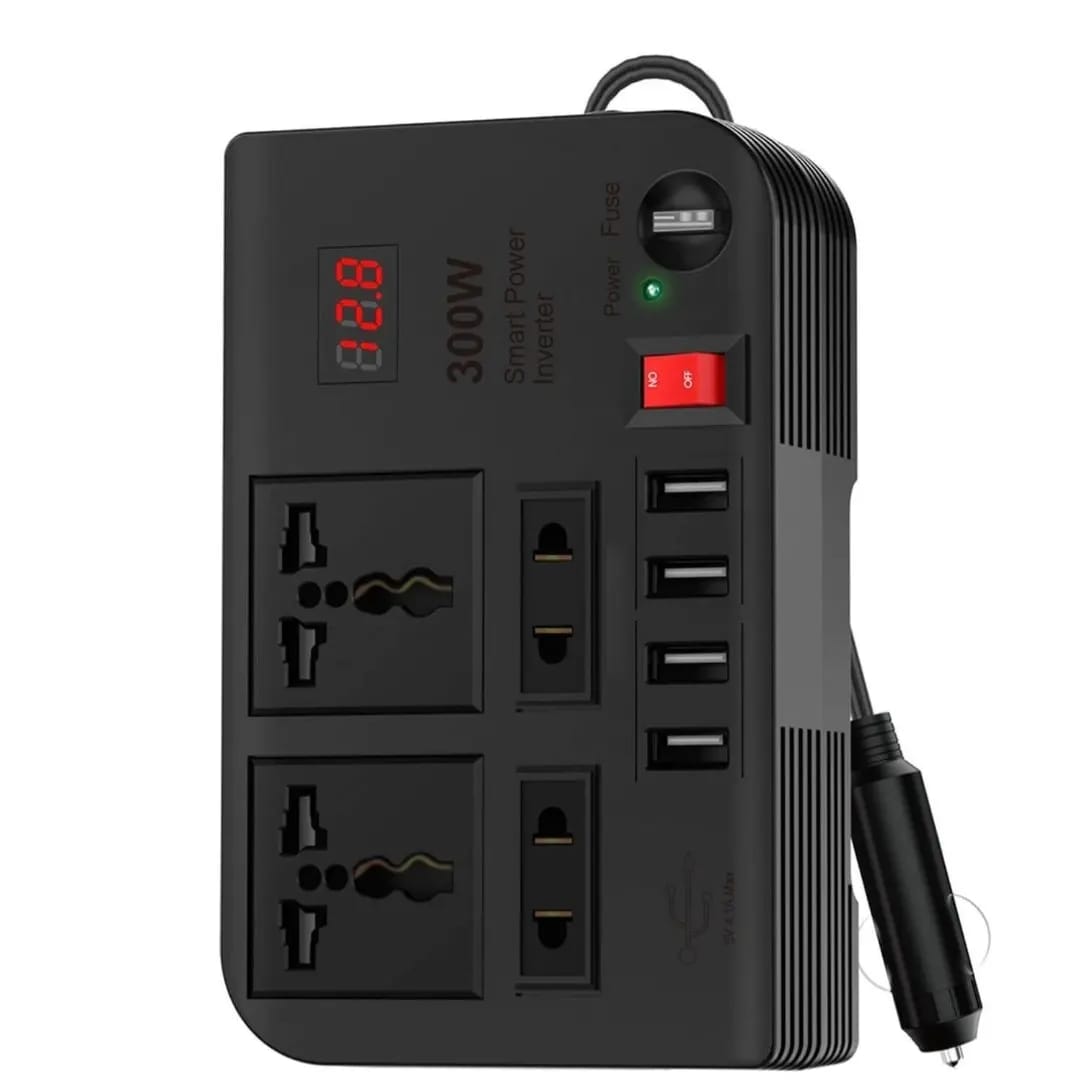 300W Car Power Inverter DC to AC 12V to 220V with 4 AC Ports and 4 USB Outlets: