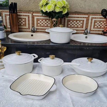 9-Piece Enamel Cast Iron Cooking Pot Set Durable Heavy Duty Cookware with Lids