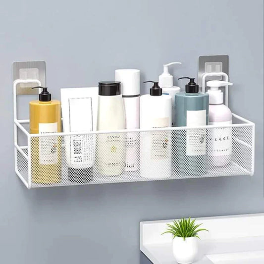 Wall-mounted bathroom shelf shower shampoo rack with hooks