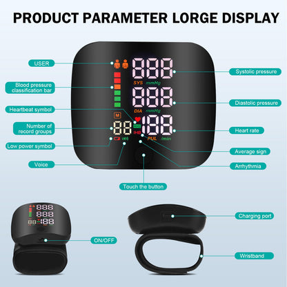 Wrist electronic Rechargeable sphygmomanometer blood pressure monitoring kit