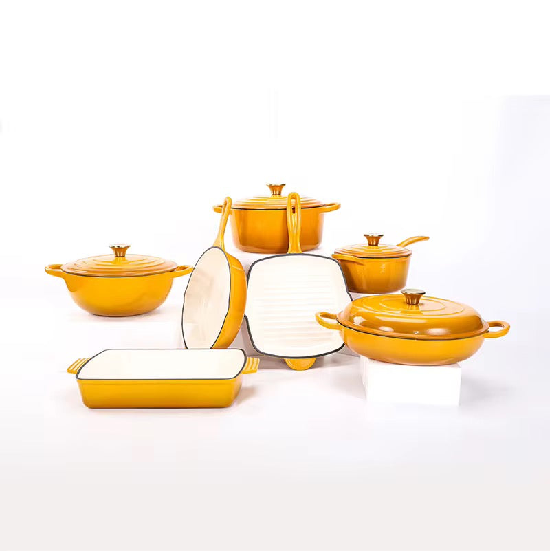 Enamel Cast iron cooking pots Ceramic Enamelled Cast Iron Cookware Set, Oven and Grill Safe