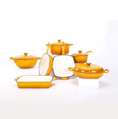 Enamel Cast iron cooking pots Ceramic Enamelled Cast Iron Cookware Set, Oven and Grill Safe