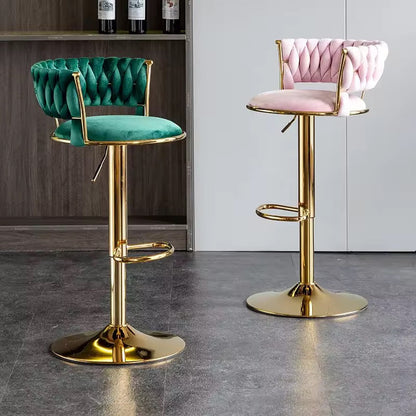 Velvet Swivel Bar Chair with Backrest – Height Adjustable, Gold Legs | Modern Bar Stool