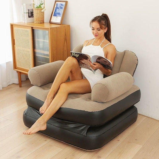 5-in-1 Inflatable Couch Lazy Sofa Bed with L-Shaped Armrest