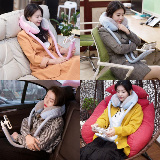 2-in-1 U-Shaped Neck Pillow with Tablet/Phone Holder