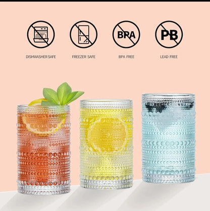 Vintage Embossed Crystal Glass Cocktail Juice Mug  400ml Nordic Beaded Design
