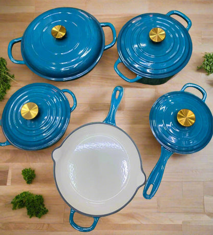 9-Piece Enamel Cast Iron Cooking Pot Set Durable Heavy Duty Cookware with Lids