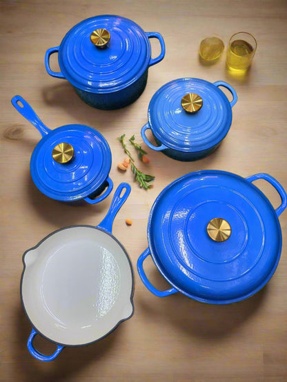 9-Piece Enamel Cast Iron Cooking Pot Set Durable Heavy Duty Cookware with Lids
