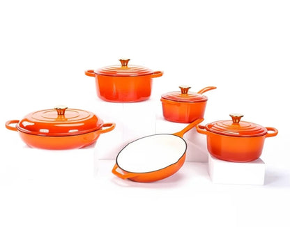 9-Piece Enamel Cast Iron Cooking Pot Set Durable Heavy Duty Cookware with Lids