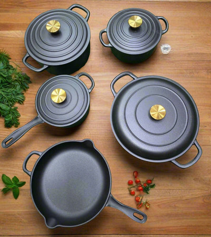 9-Piece Enamel Cast Iron Cooking Pot Set Durable Heavy Duty Cookware with Lids
