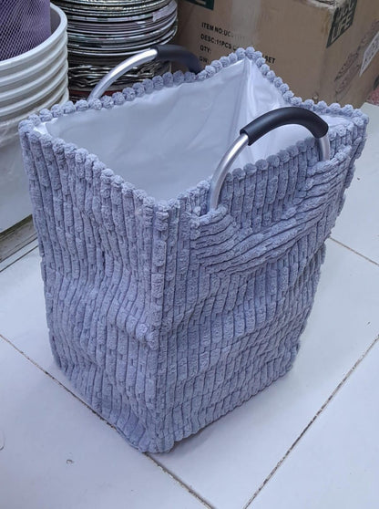 Velvet Coudry Laundry Basket –White & Grey Stylish Knee-Height Storage Hamper