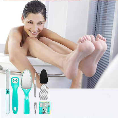 Stainless Steel Pedicure Kit Professional Exfoliation Calluses 7 Pcs Foot File Set For Women And Men At Home Or Travel Or Salon To Foot Care