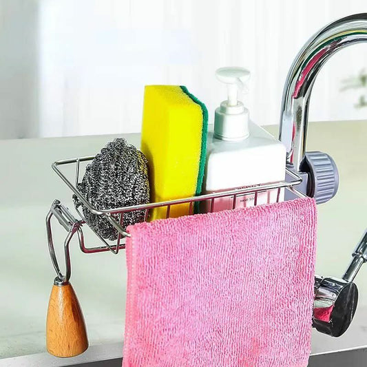 Stainless steel faucet rack / sink tidy with towel rack