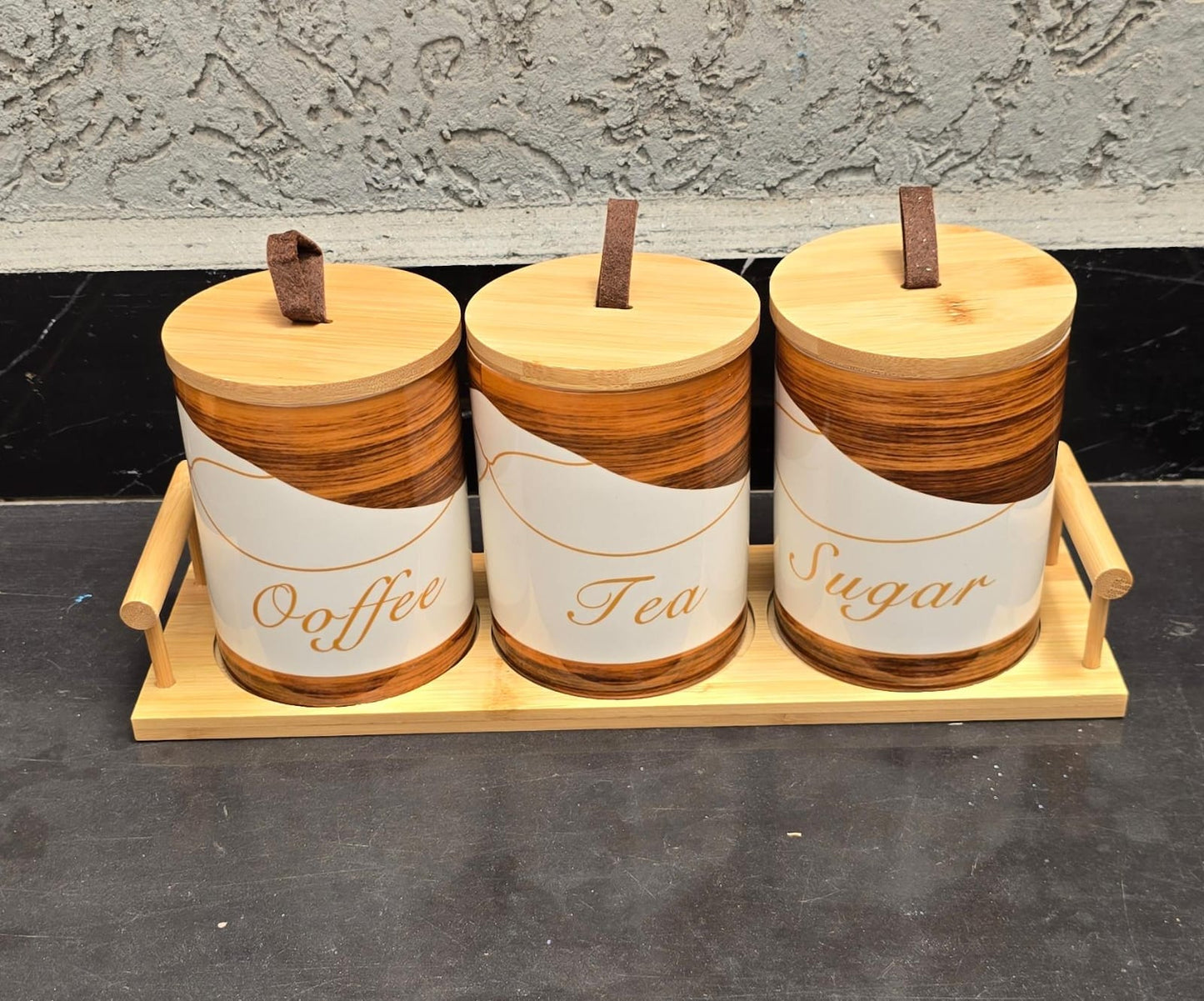 3pcs Ceramic Canisters Set with Bamboo Stand