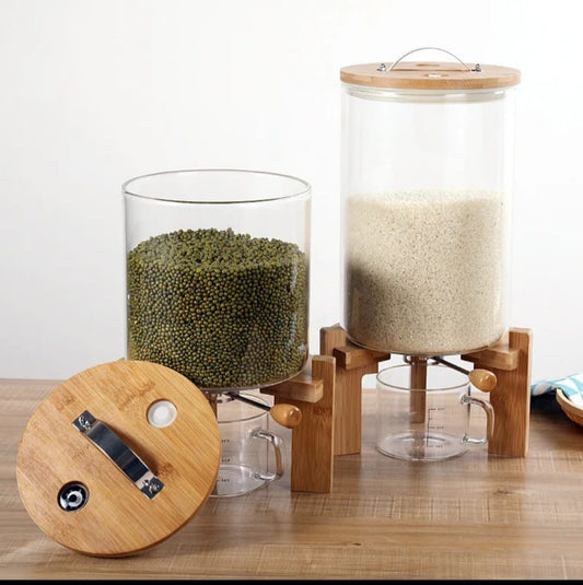 Airtight Glass cereal container with bamboo lid and stand - 5litres and 10 litres