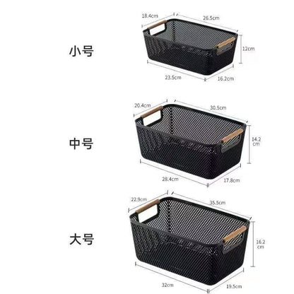 3 pcs set Mesh Plastic Storage Baskets with bamboo Handles
