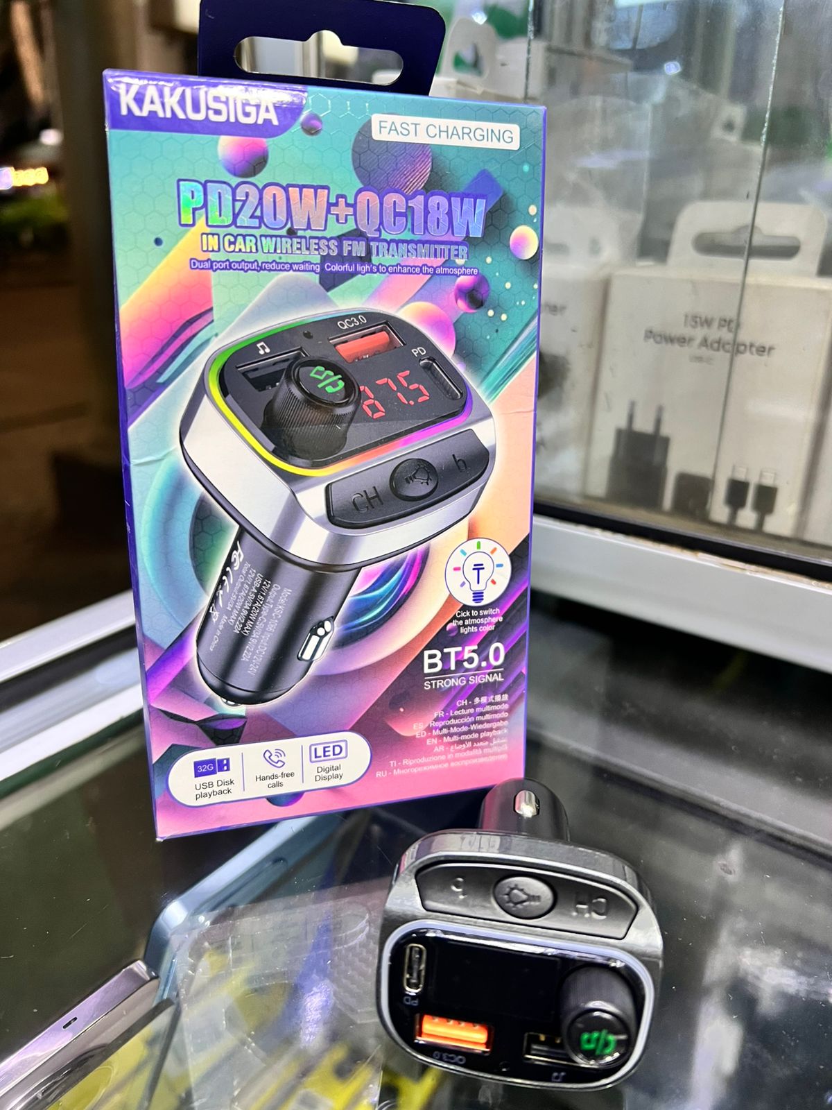 Kakusiga PD20W + QC18W In-Car Wireless FM Transmitter (BT5.0, Dual Fast Charging, LED Display)