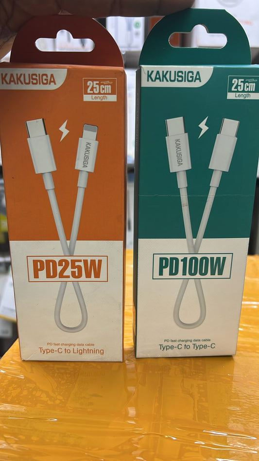 KAKUSIGA 25cm PD Fast Charging Cable – PD25W Type-C to Lightning / PD100W Type-C to Type-C